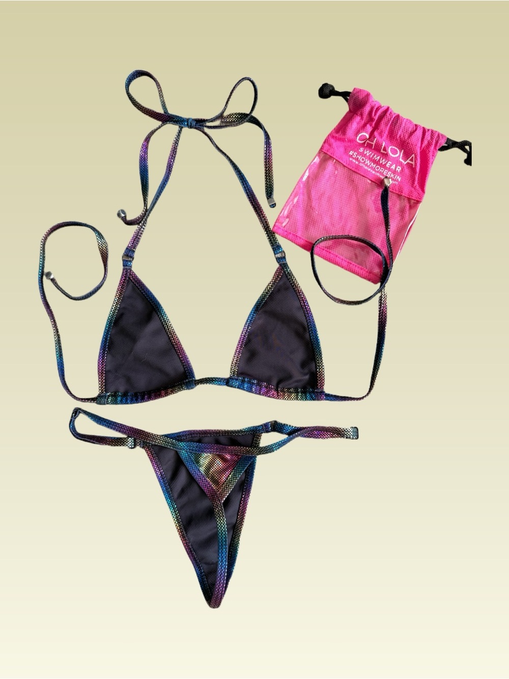 OH LOLA Swimwear Holographic Galaxy Micro Bikini Set w/ Pouch, Small - Picture 3 of 8